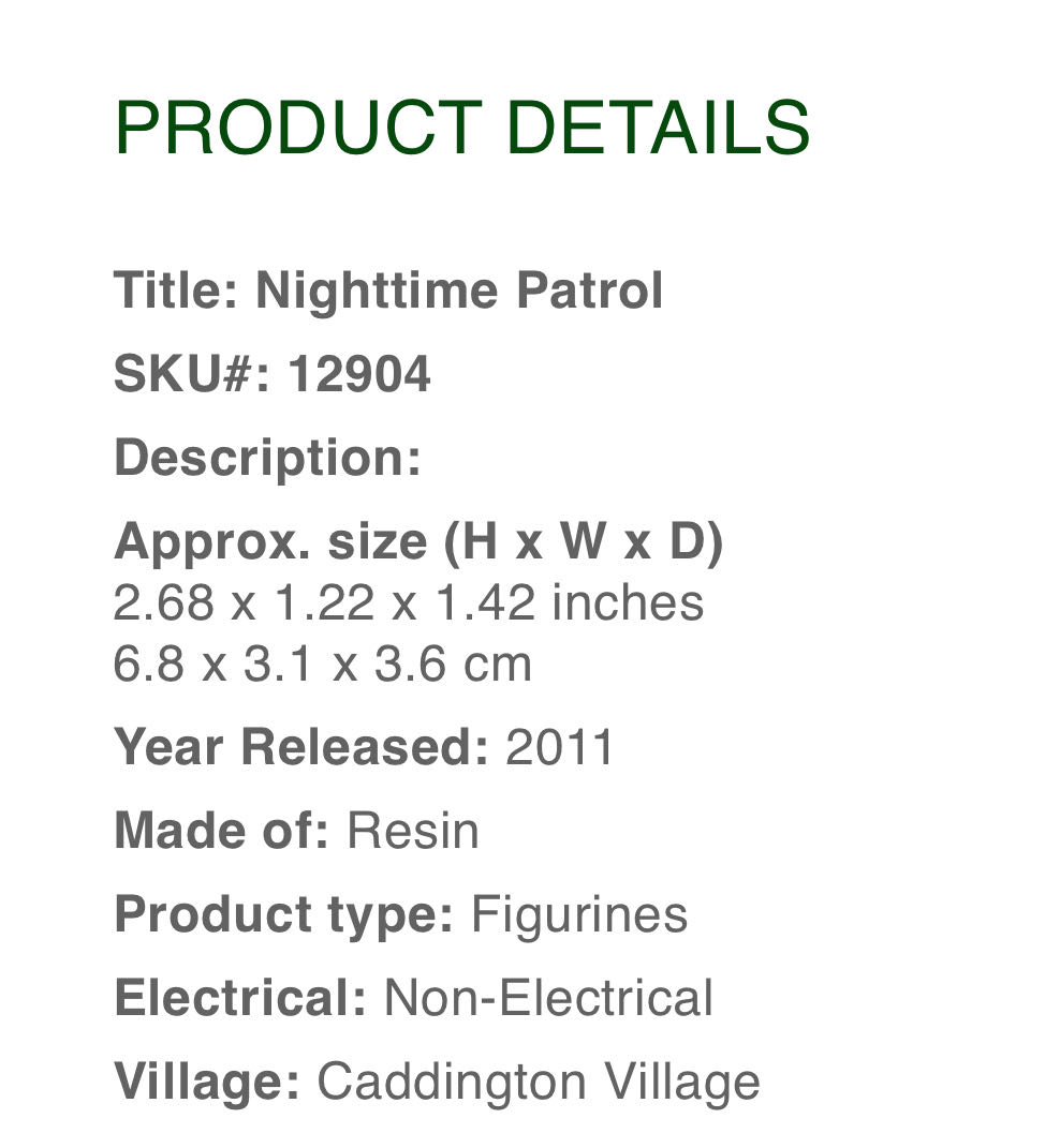 Nighttime Patrol #12904 - Caddington Village (Figurines) ornament collectible [Barcode 728162129048] - Main Image 2