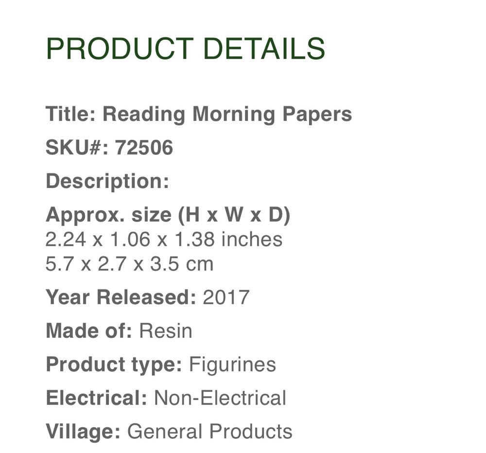 Reading Morning Papers #72506 - Figurines (Figurines) ornament collectible [Barcode 728162725066] - Main Image 2
