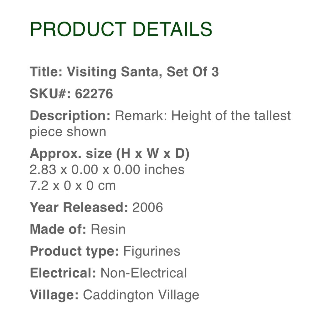 Visiting Santa Set Of 3 #62276 - Caddington Village (Figurines) ornament collectible [Barcode 728162622761] - Main Image 2