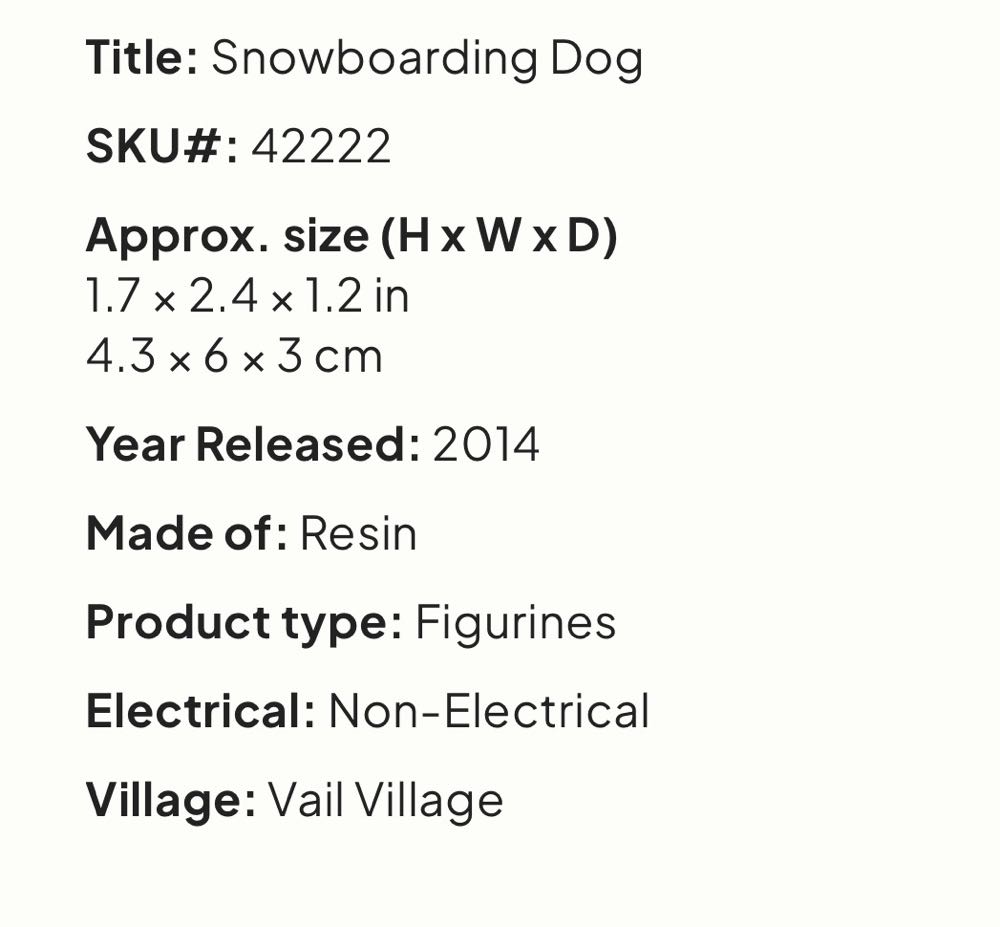 Snowboarding Dog #42222 - Vail Village (Figurines) ornament collectible [Barcode 728162422224] - Main Image 2