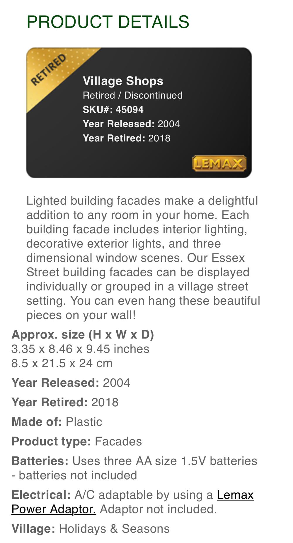 Village Shops (Jennifer) - Caddington (Facade) ornament collectible [Barcode 728162450944] - Main Image 3