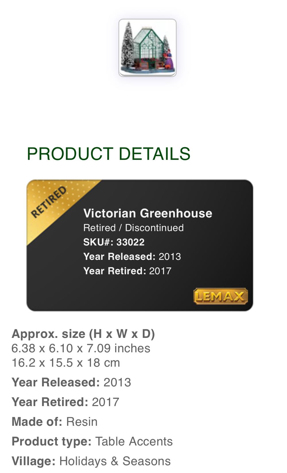 Victorian Greenhouse #33022 - Caddington (Table Accents) ornament collectible [Barcode 728162330222] - Main Image 2