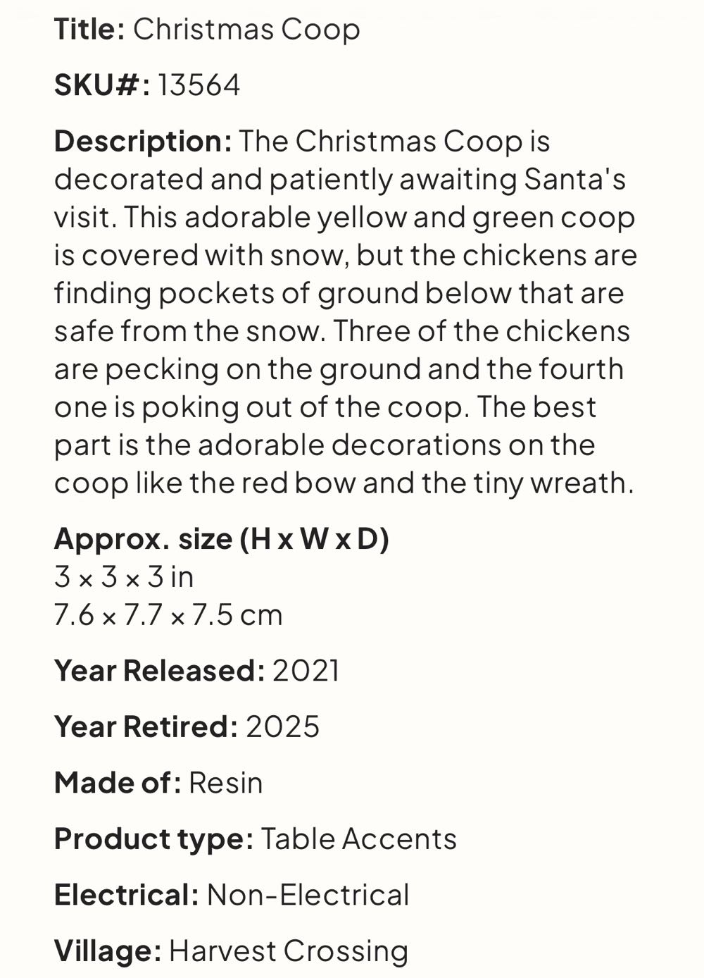 Christmas Coop #13564 - Harvest Crossing (Table Accent) ornament collectible [Barcode 728162135643] - Main Image 2