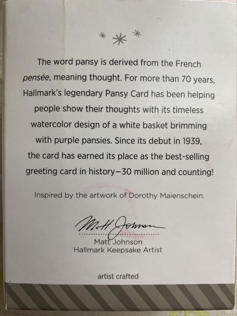 Pansies Stand For Thoughts  (Easter Ornament) ornament collectible [Barcode 795902411282] - Main Image 3