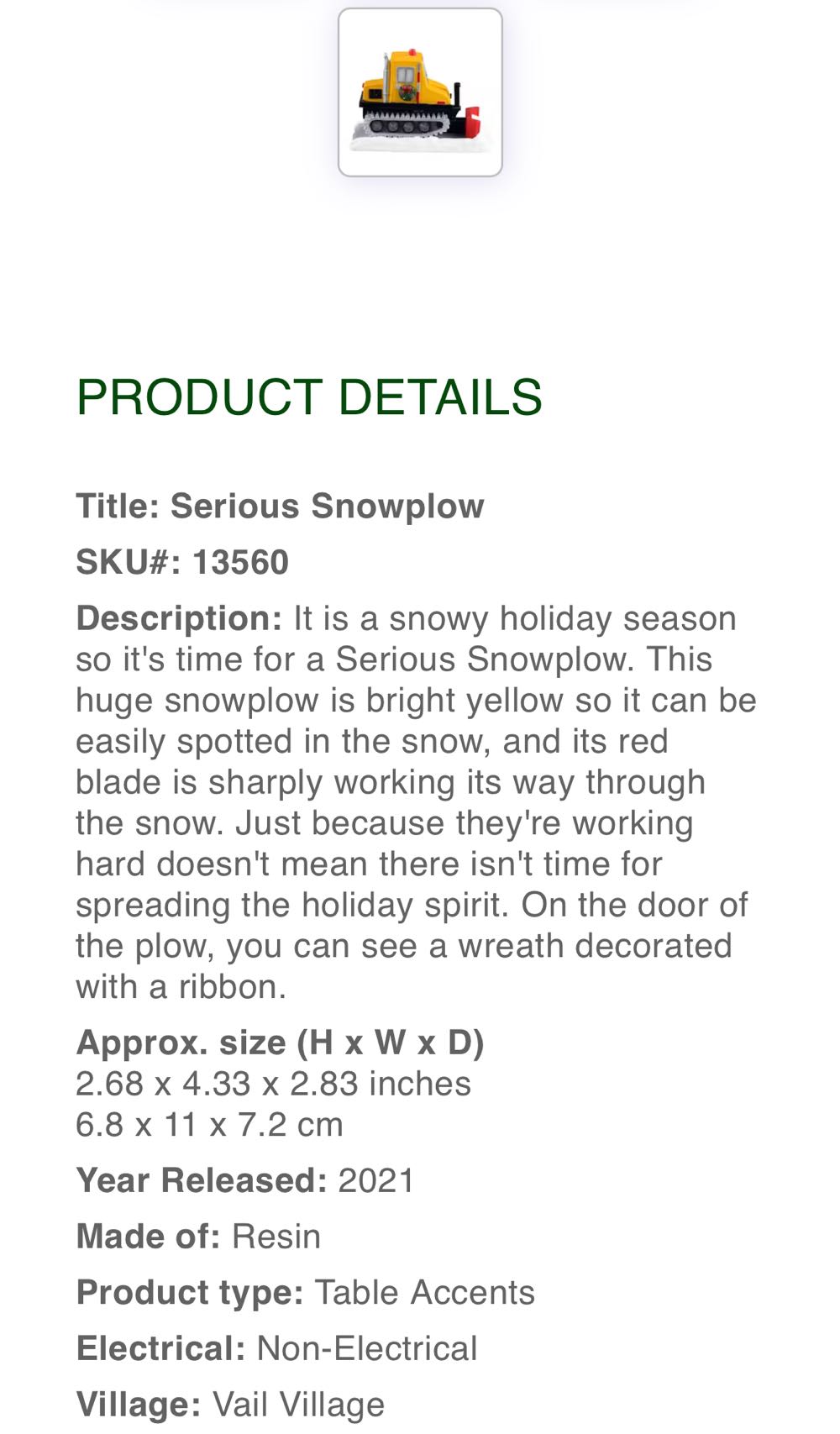#13560 Serious Snowplow x2 - Vail Village (Table Accent) ornament collectible [Barcode 728162135605] - Main Image 2