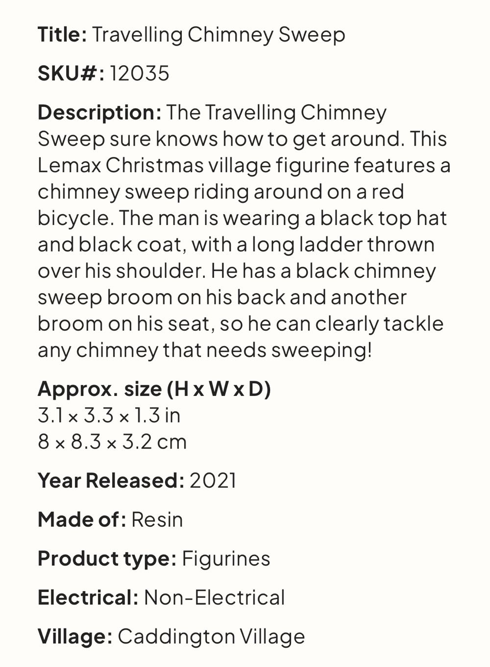 Travelling Chimney Sweep #12035 - Caddington Village (Figurines) ornament collectible [Barcode 728162120359] - Main Image 2