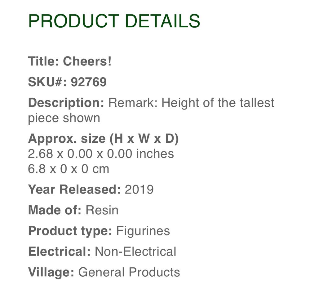 92769 Cheers - Set Of 2 - Figurines (Figurines) ornament collectible [Barcode 728162927699] - Main Image 2