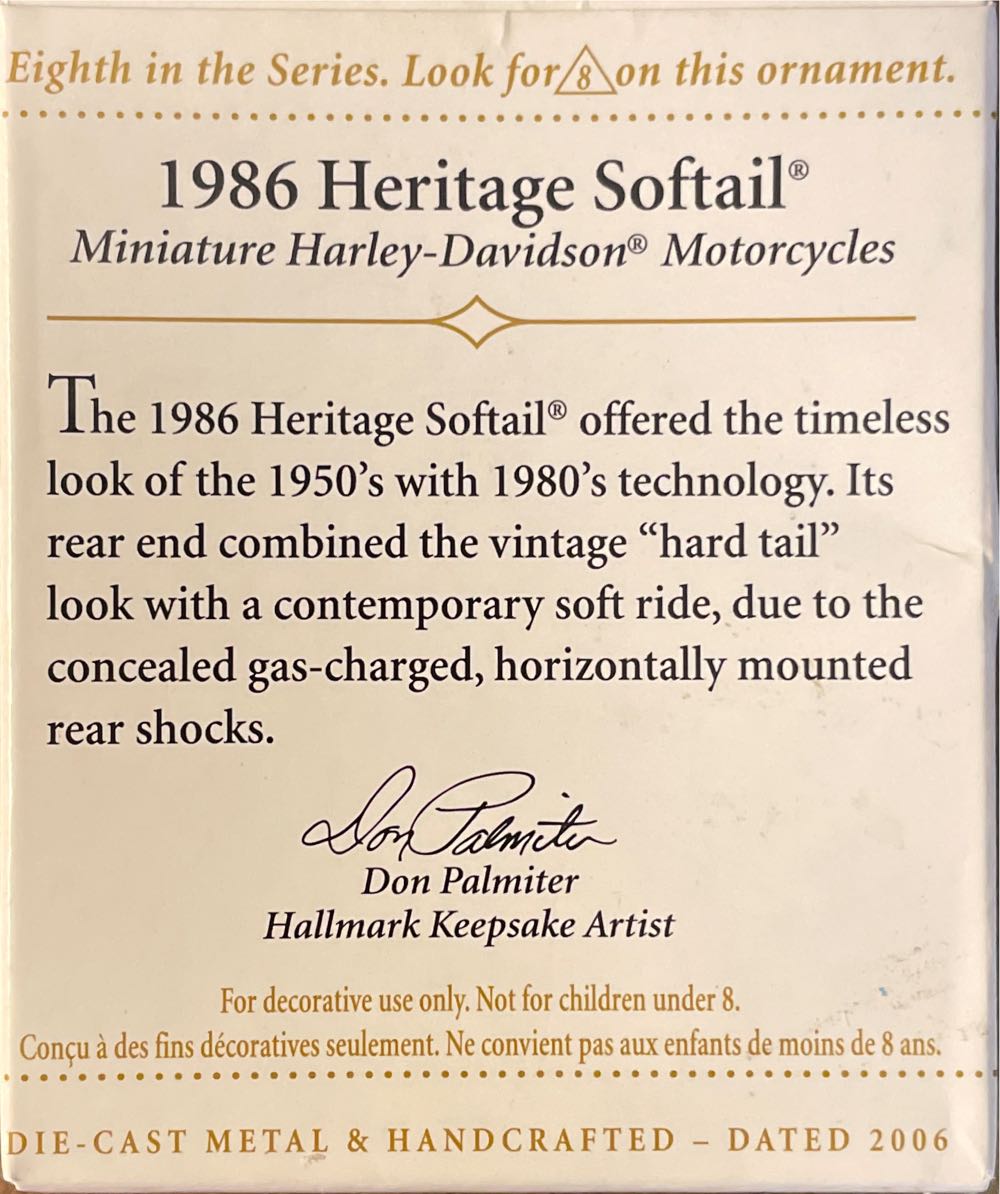 1986 Heritage Softail #8 - Collector’s Series (Harley Davidson Motorcycles) ornament collectible [Barcode 015012909913] - Main Image 2