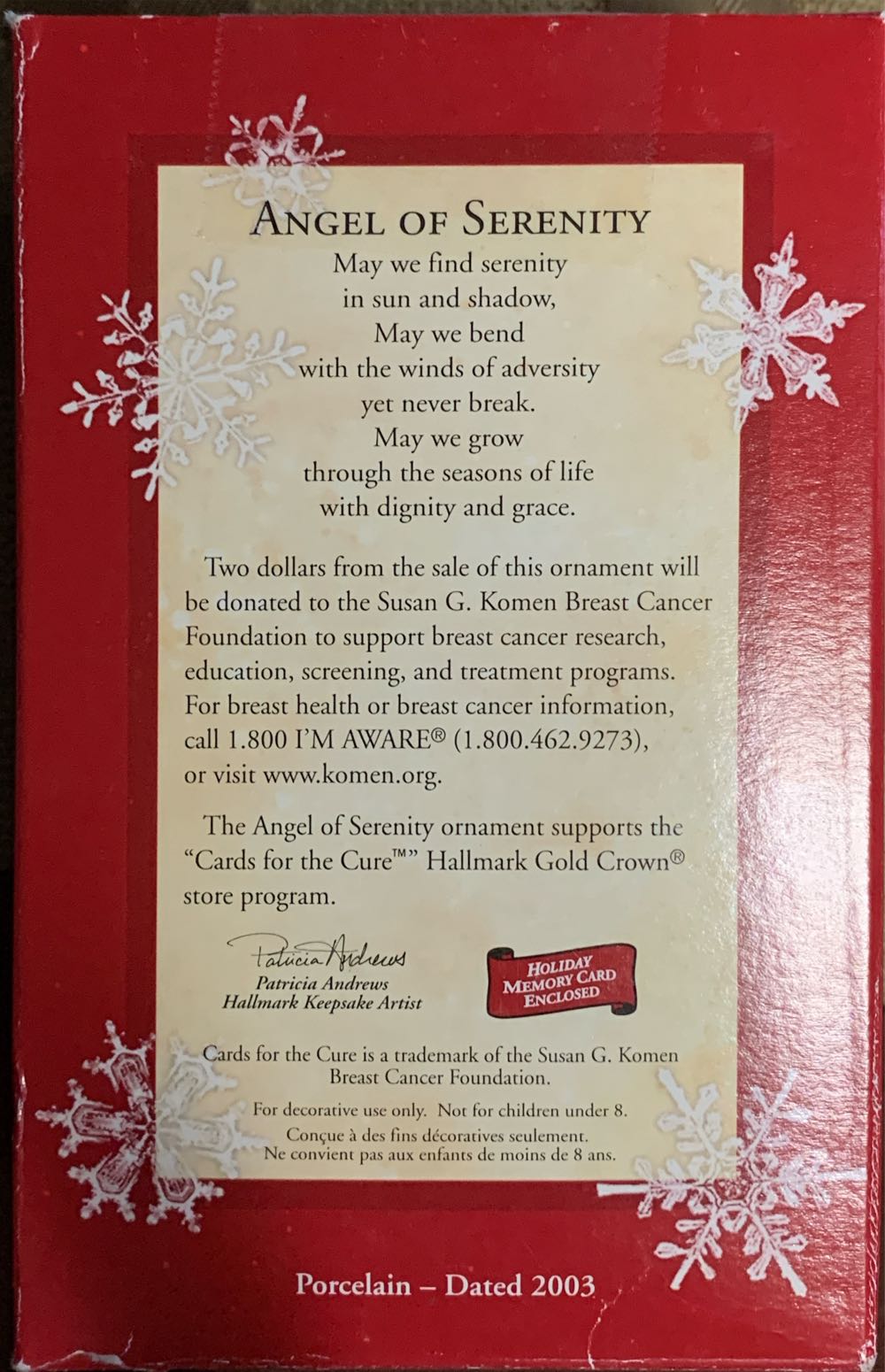 Susan G. Komen - 2003 - Angel Of Serenity - Susan G. Komen (Collection) ornament collectible [Barcode 015012757422] - Main Image 2