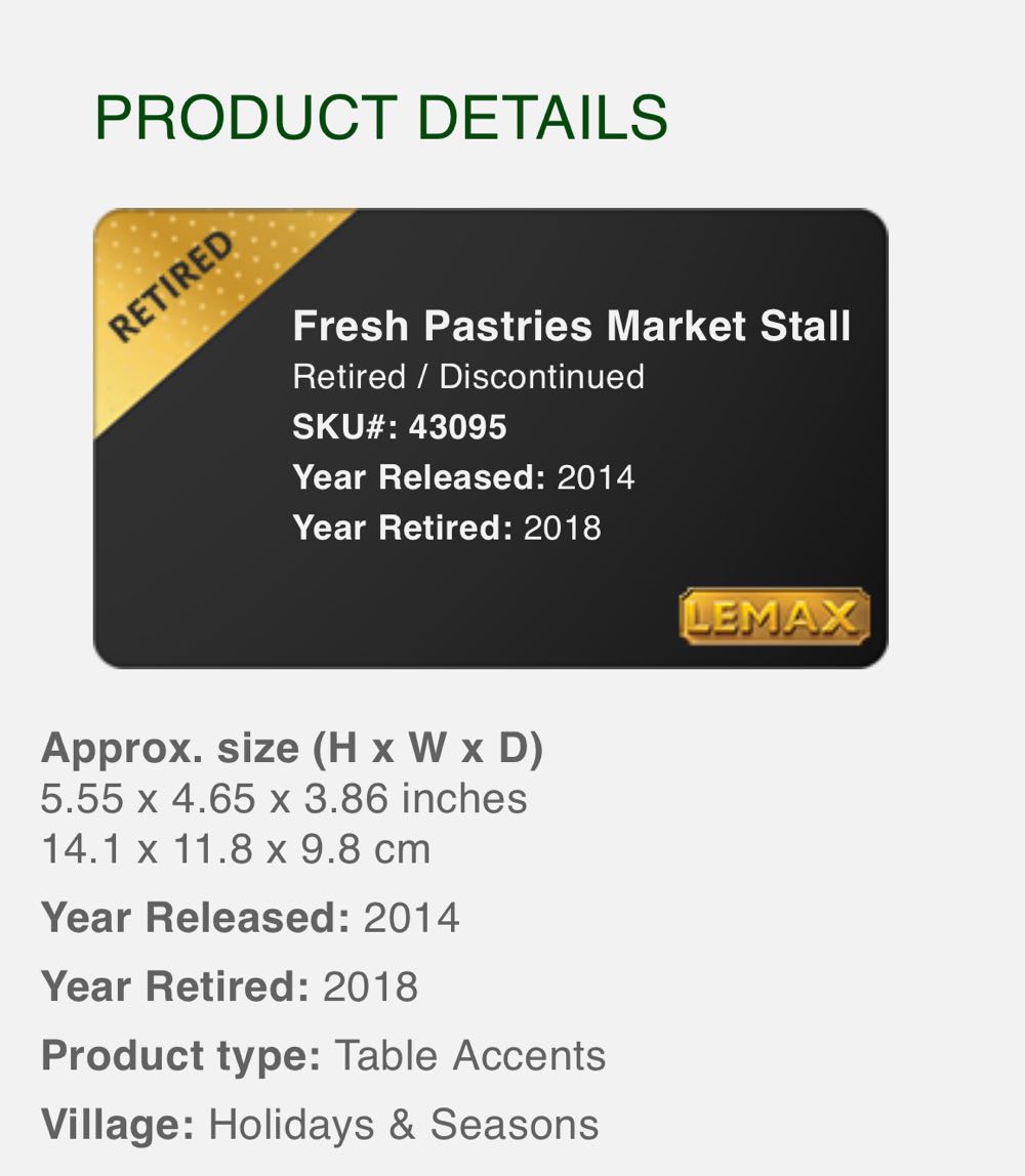 #43095 Fresh Pastries Market Stall  (Caddington Village) ornament collectible [Barcode 728162430953] - Main Image 3