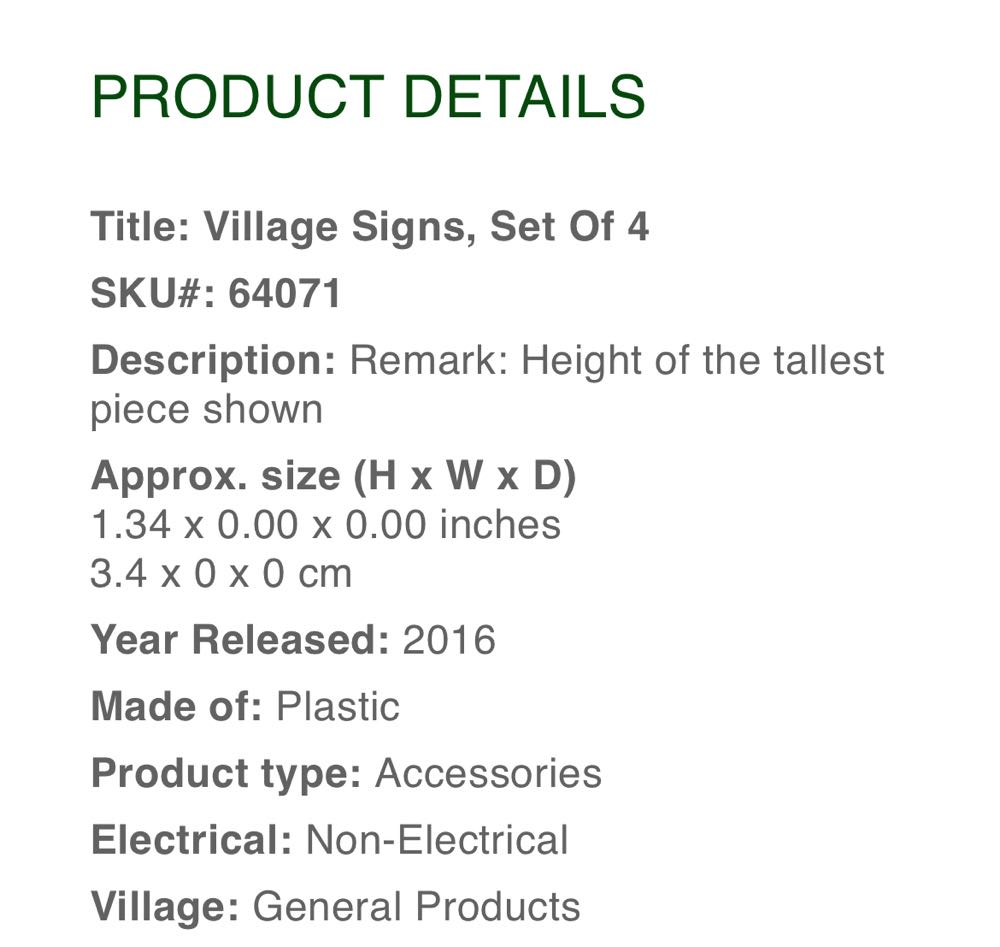 Village Sign Set - #64071 - General (Accessories) ornament collectible [Barcode 728162640710] - Main Image 2