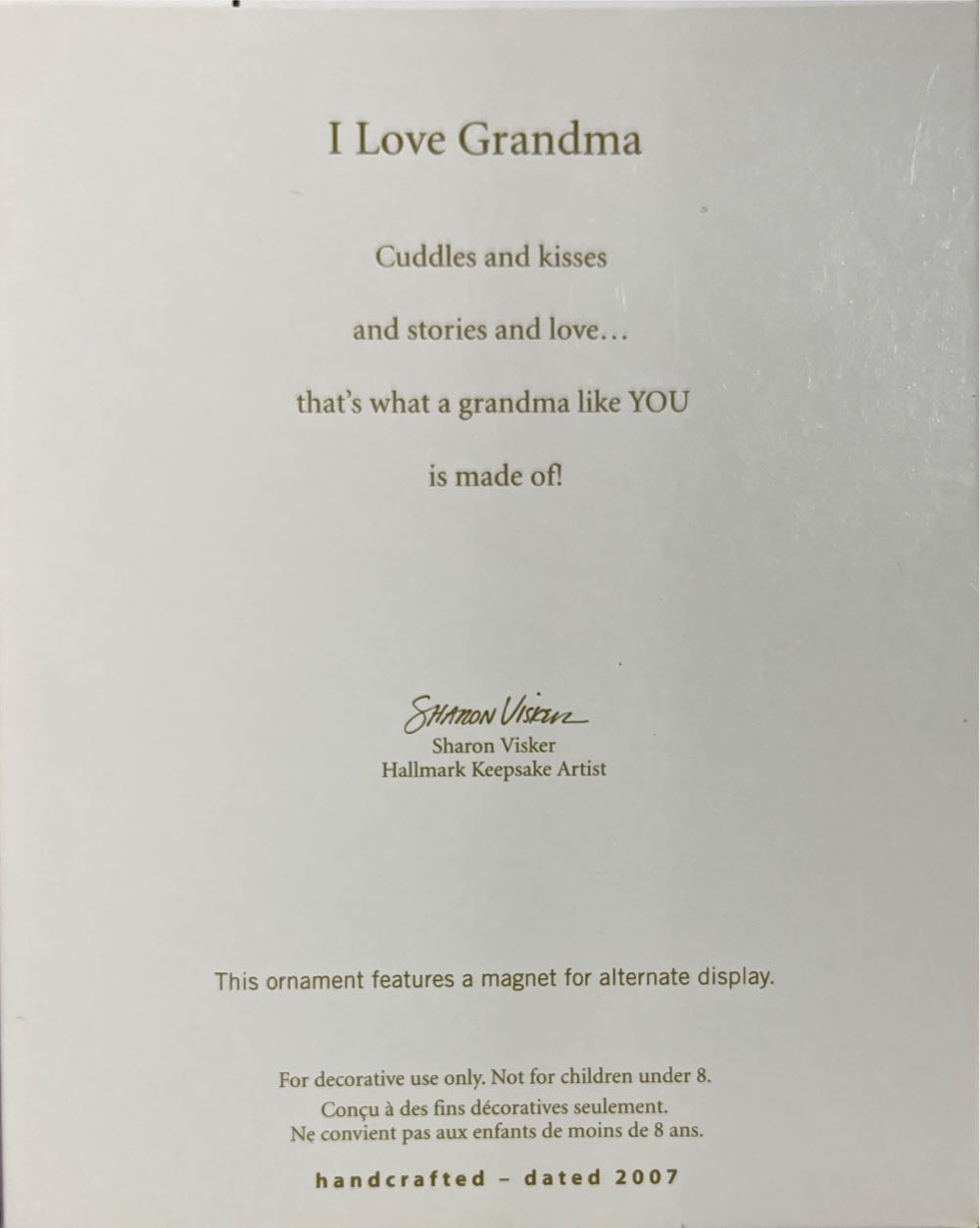 Hallmark I Love Grandma Keepsake Ornament Qxg6199 - Grandma (Picture Ornament) ornament collectible [Barcode 015012990546] - Main Image 2