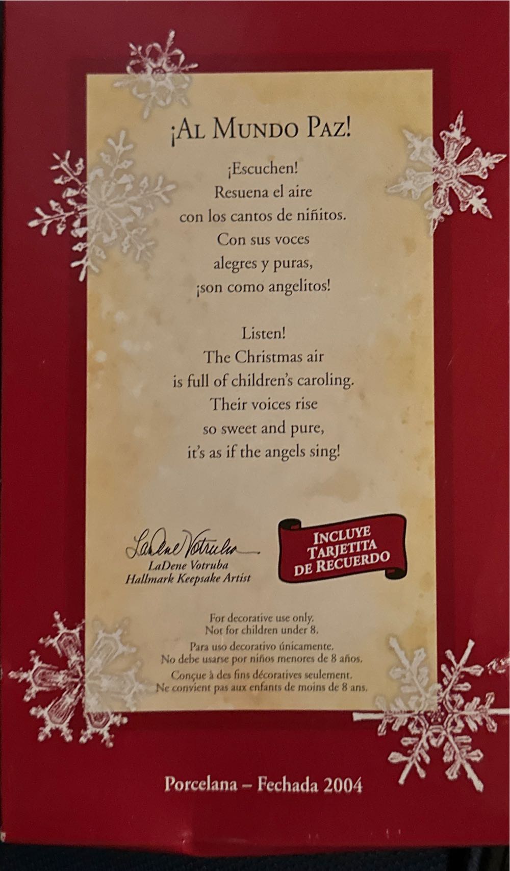Feliz Navidad Al Mundo Paz  (Caroling, Choir, Children) ornament collectible [Barcode 015012814606] - Main Image 2