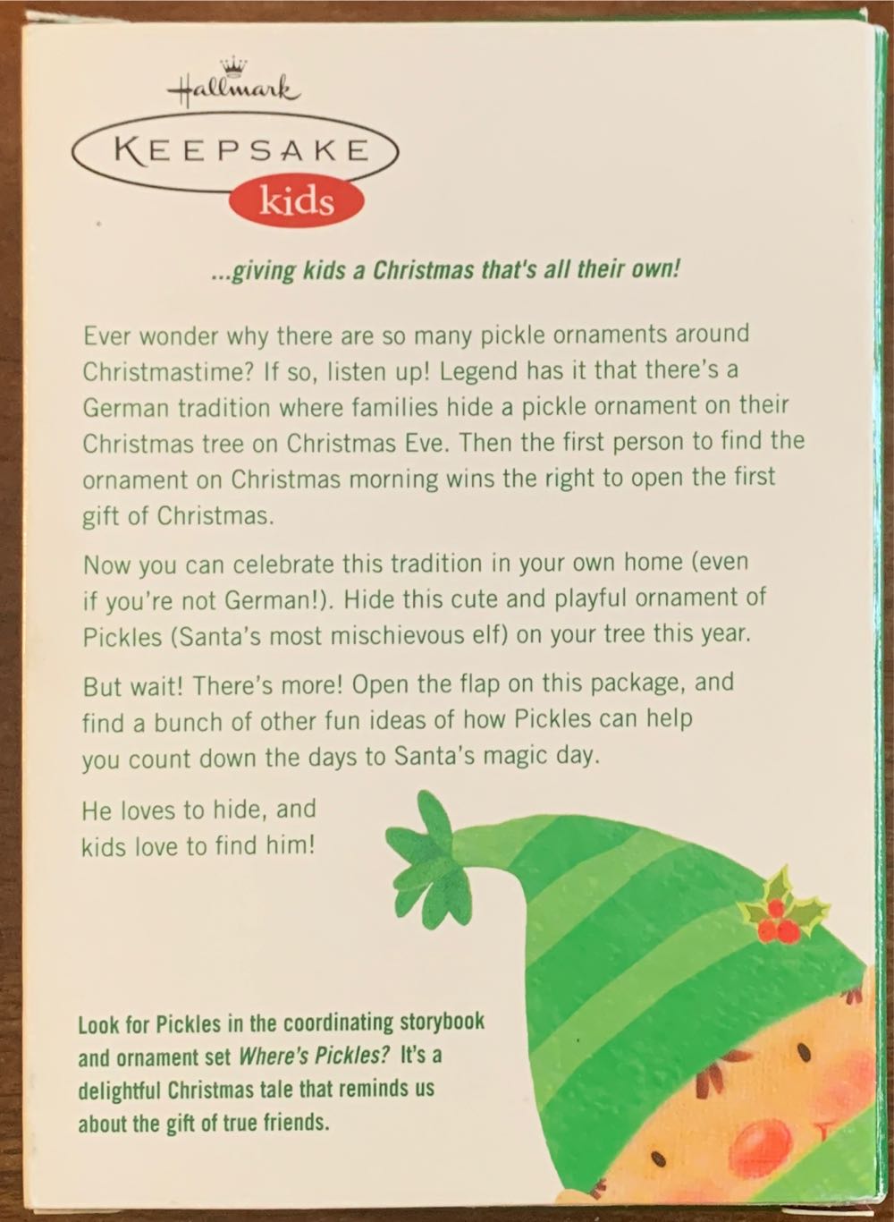 Pickles, The Elf - Keepsake Kids - Hallmark Keepsakes Kids ornament collectible [Barcode 015012881431] - Main Image 2