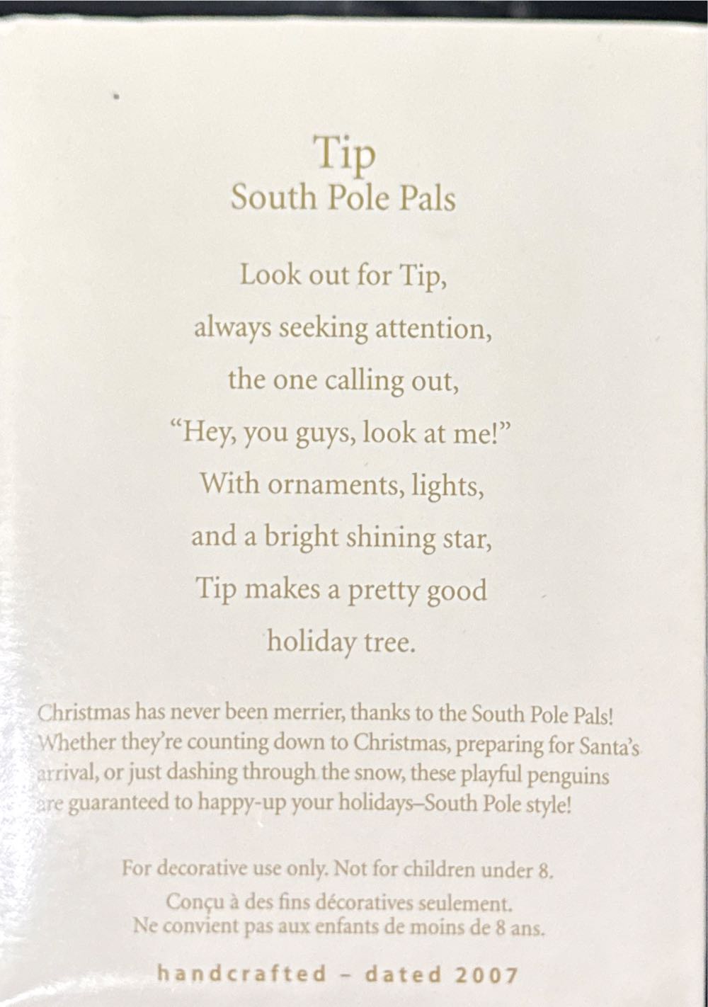 South Pole Pals Tip - South Pole Pals (Penguin, Ornaments) ornament collectible [Barcode 015012999495] - Main Image 3