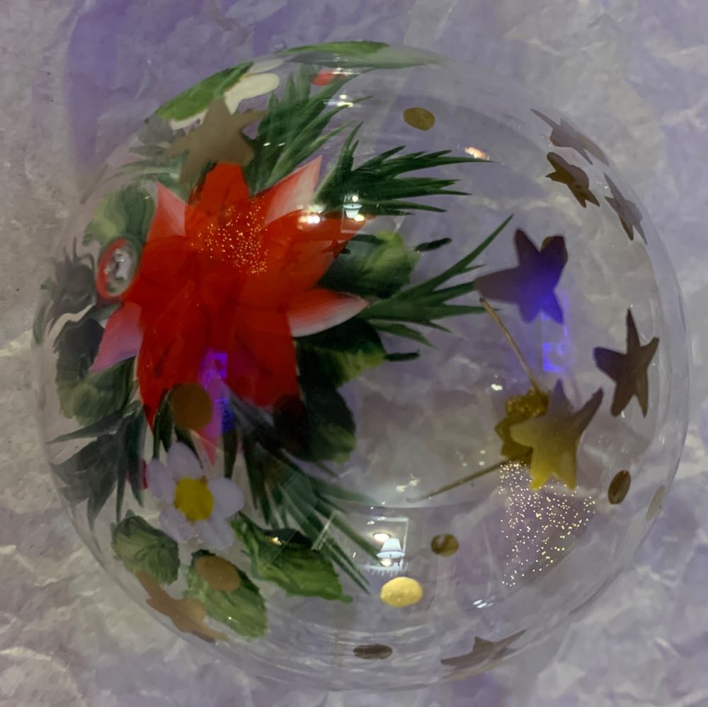 Clear Glass Ball With Pink And White Flowers  ornament collectible - Main Image 2