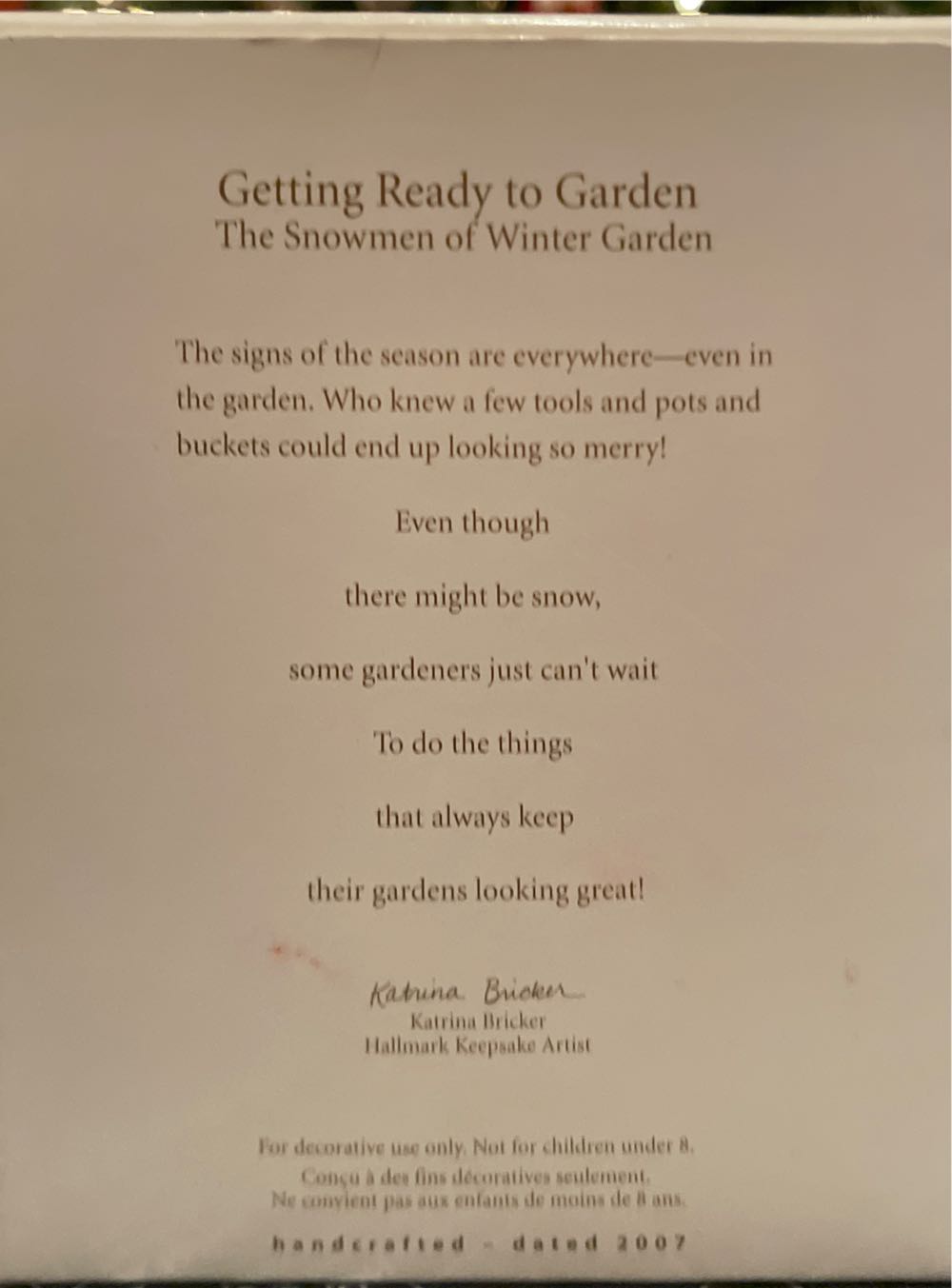 Getting Ready To Garden 2007 - The Snowmen of Winter Garden (Snowman) ornament collectible [Barcode 015012982275] - Main Image 2