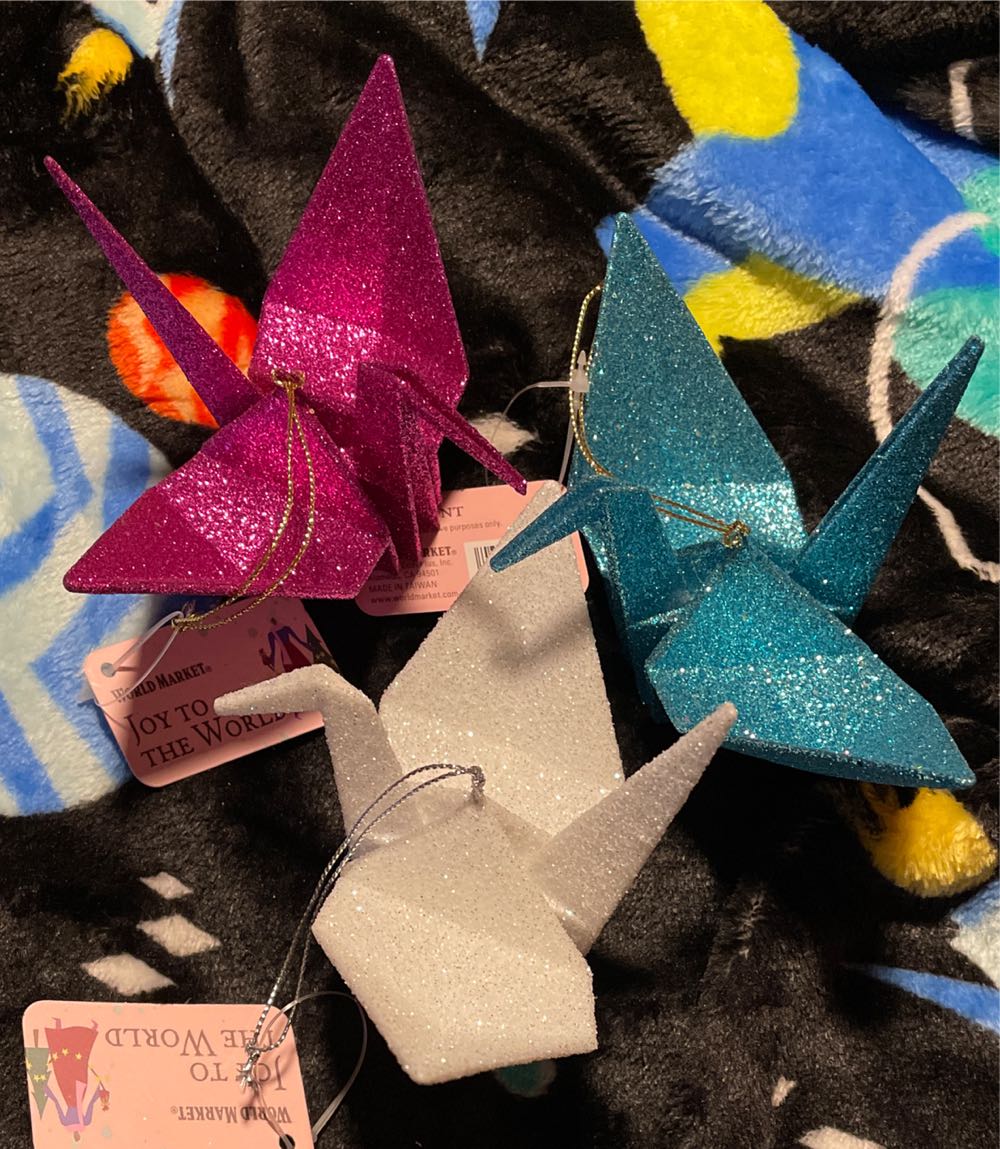 ASIA - Metal Glitter Origami Cranes Trio - World Market  ornament collectible [Barcode 26042411] - Main Image 1