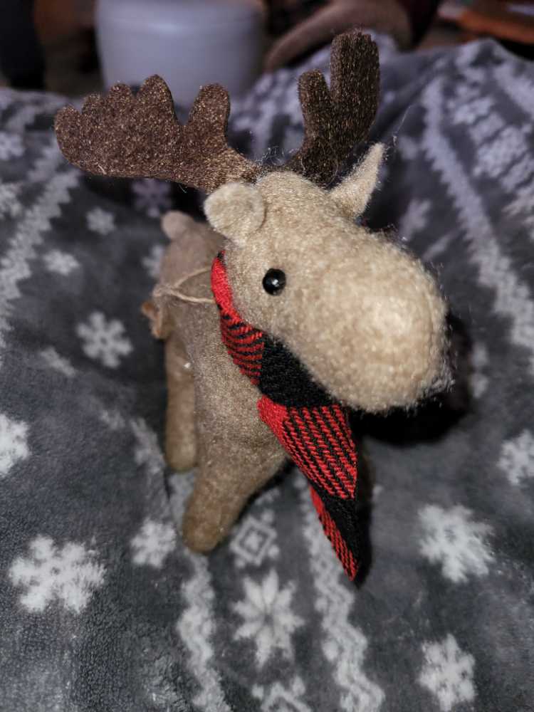 Stuffed Moose- Brown with Red and Balck Scarf  ornament collectible - Main Image 2