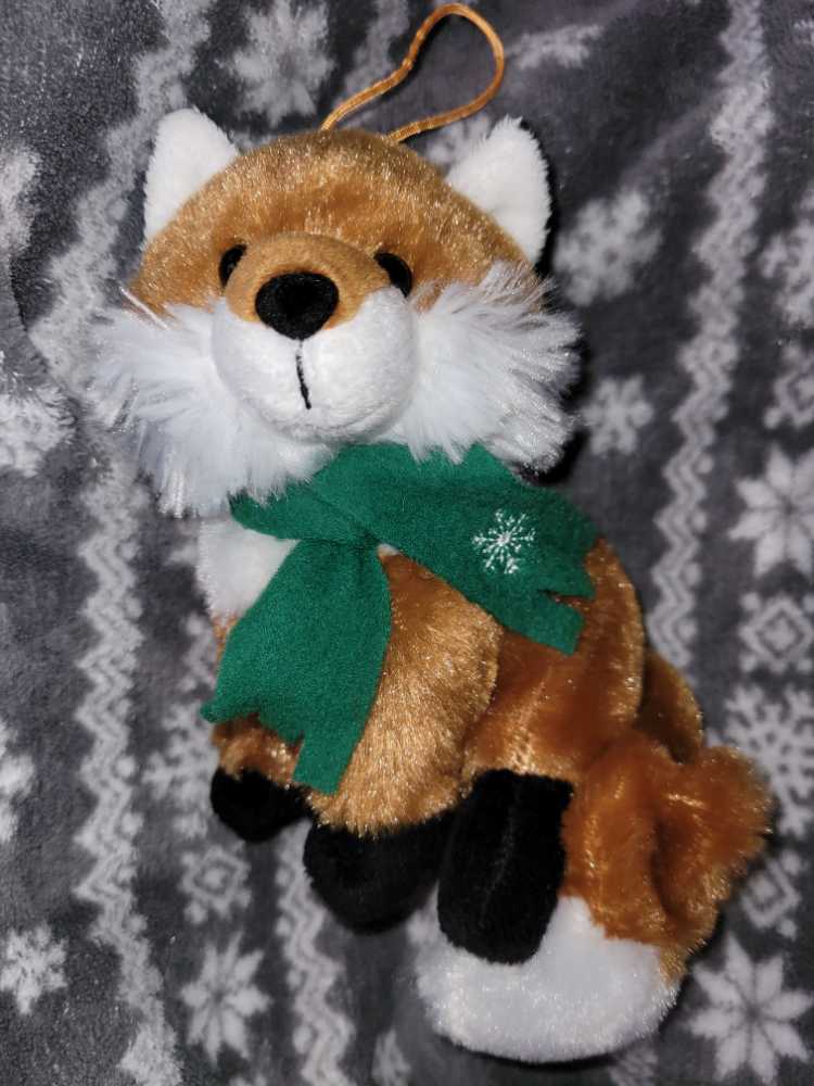 Stuffed Fox- Brown with Green Scarf  ornament collectible - Main Image 1