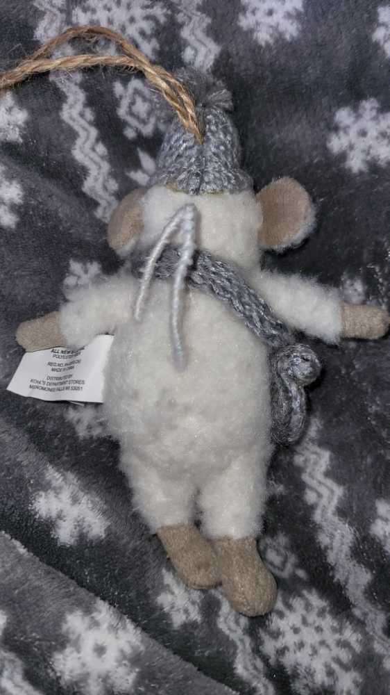 Stuffed Mouse- White with Silver Hat and Bag  ornament collectible - Main Image 2
