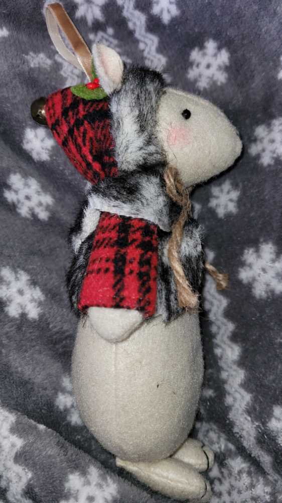 Stuffed Mouse- Cream with Fur Trimmed Coat and Hat  ornament collectible - Main Image 3