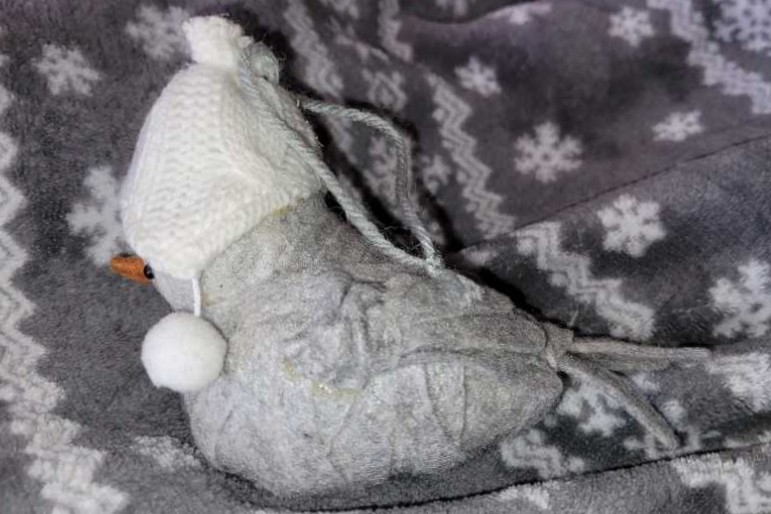 Felt Bird- Grey with Cream Hat  ornament collectible - Main Image 2