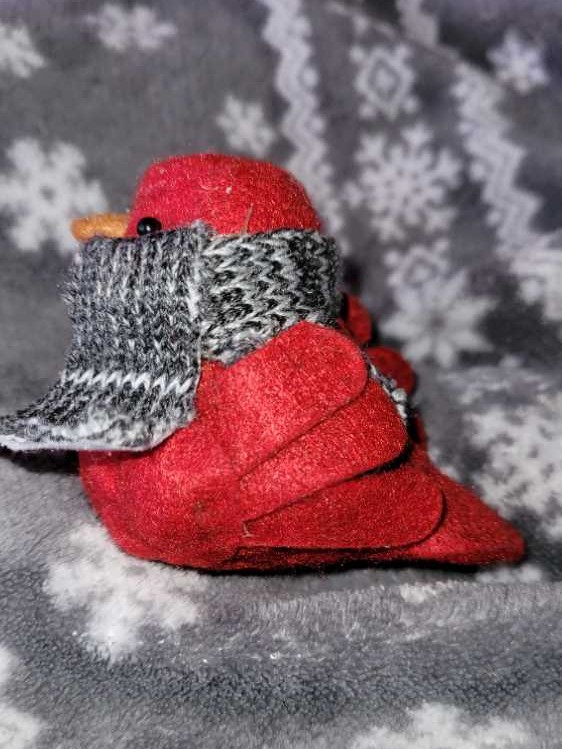 Felt Bird- Red with Grey Scarf  ornament collectible - Main Image 2
