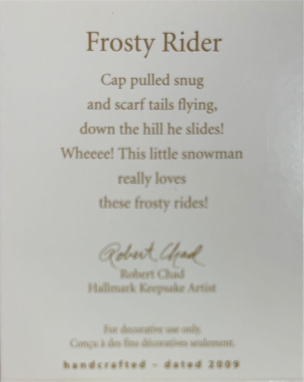 Miniature Frosty Rider - Miniature (Snowman) ornament collectible [Barcode 795902088651] - Main Image 2