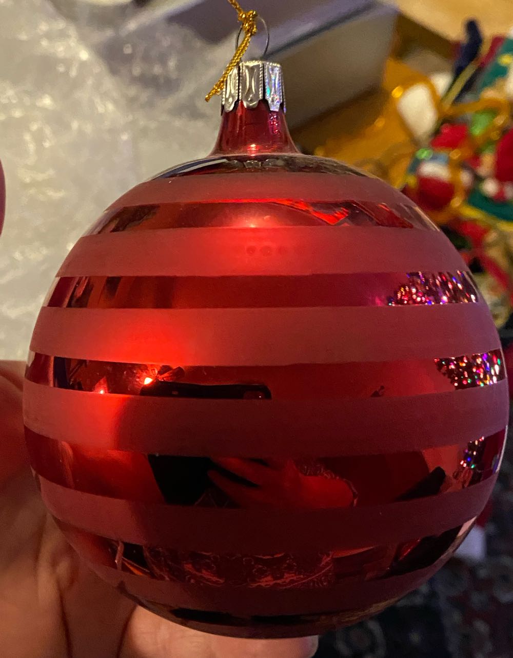 Red Striped Glass Ball  ornament collectible - Main Image 1