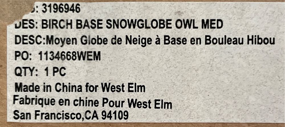 (THREW AWAY) Birch Base Snowglobe Owl (med)  ornament collectible - Main Image 2