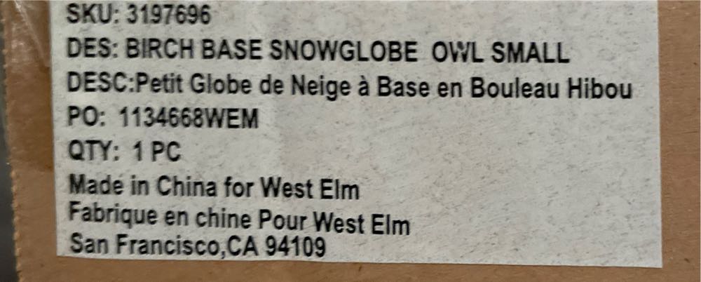 (THREW AWAY) Birch Base Snowglobe Owl (small)  ornament collectible - Main Image 2
