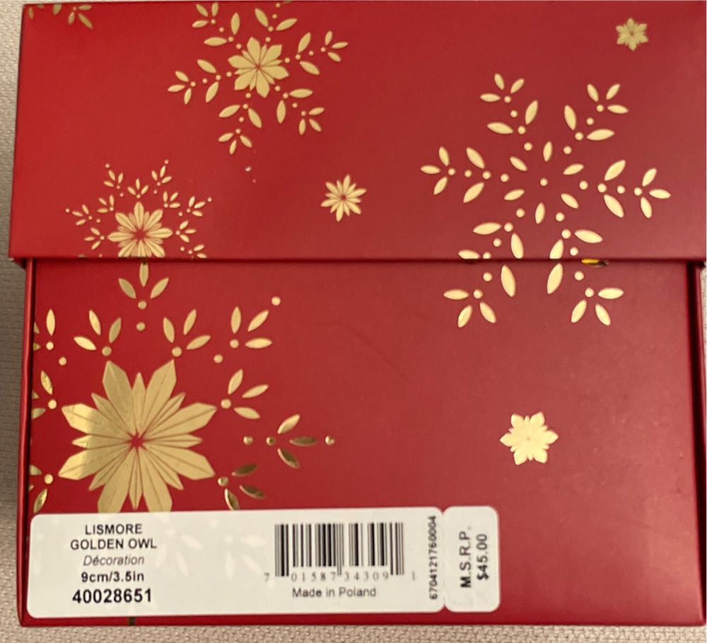 Lismore Golden Owl - Waterford Holiday Heirlooms ornament collectible [Barcode 701587343091] - Main Image 3