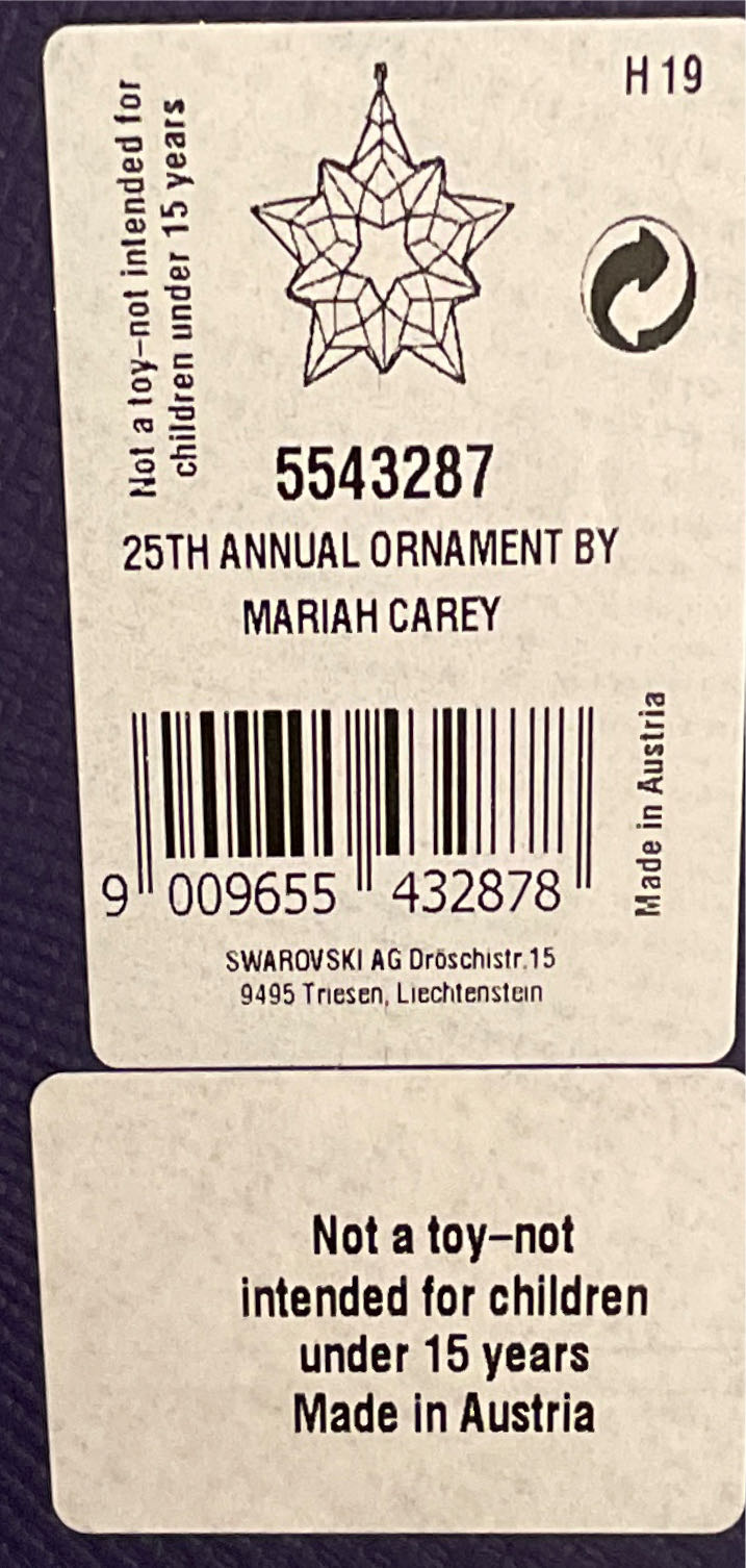 Swarovski 25th Anniversary Ornament By Mariah Carey  ornament collectible [Barcode 9009655432878] - Main Image 3