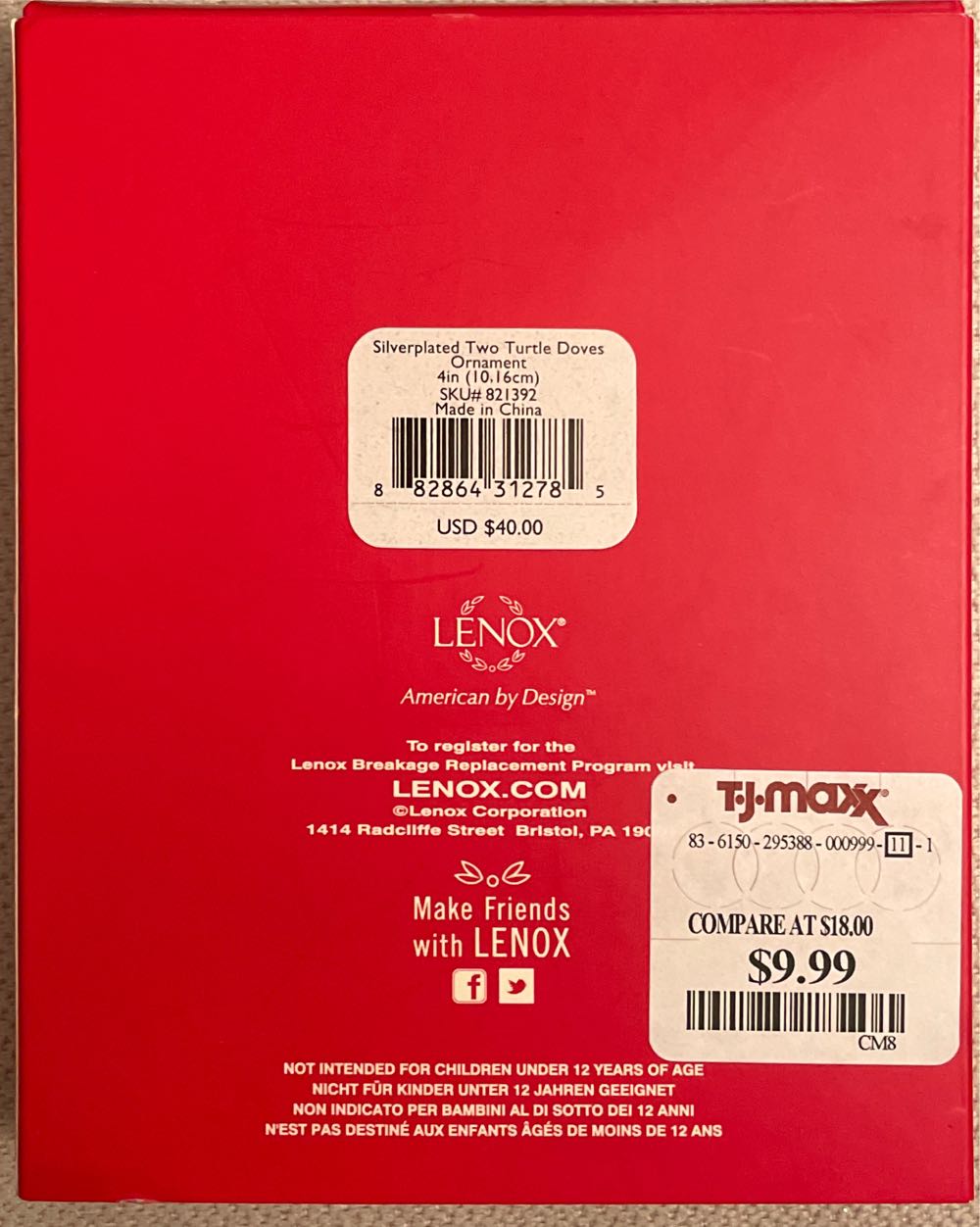 Silverplated Two Turtle Doves Ormament  ornament collectible - Main Image 2