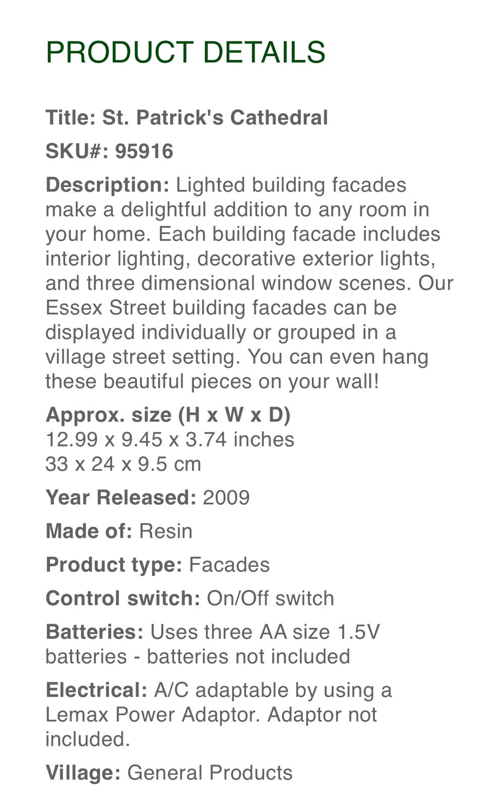 St. Patrick’s Cathedral #95916 - Caddington (Facade) ornament collectible [Barcode 728162959164] - Main Image 3