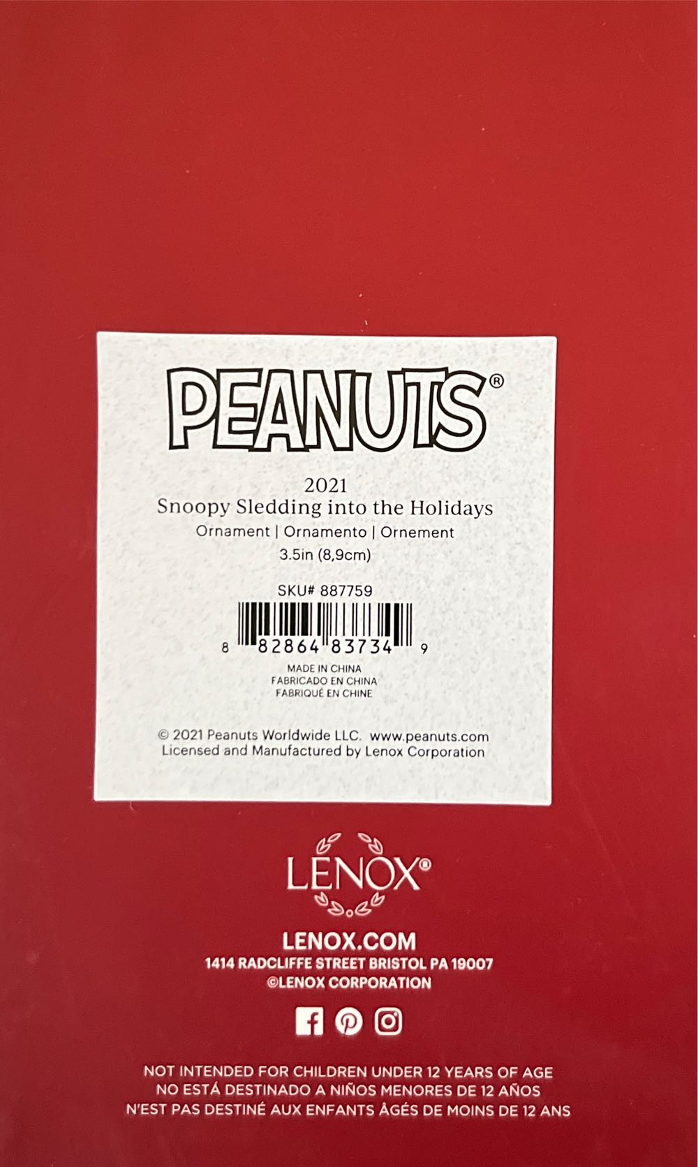 Snoopy Sledding Into The Holidays Ornament - Snoopy (Peanuts) ornament collectible [Barcode 882864837349] - Main Image 3