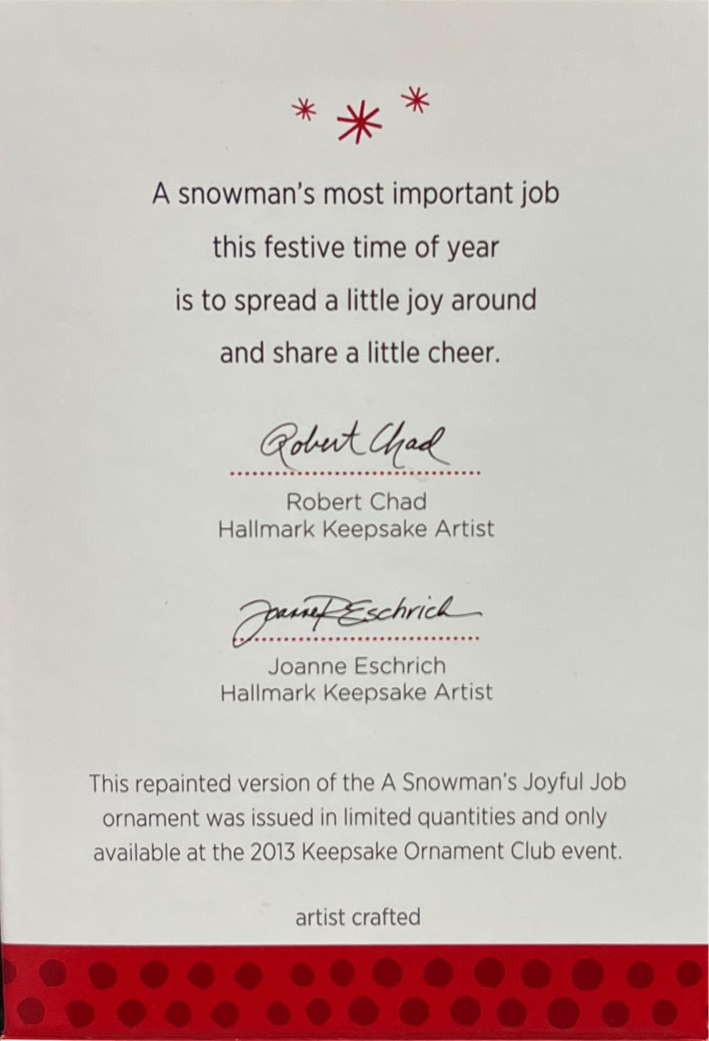 A Snowman’s Joyful Job  (Snowman) ornament collectible - Main Image 2