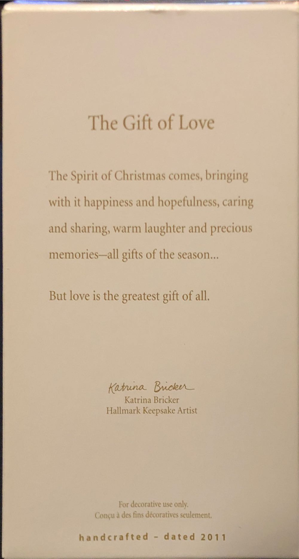 The Gift Of Love - KOC CLUB EXCLUSIVE (Santa) ornament collectible [Barcode 795902228149] - Main Image 3