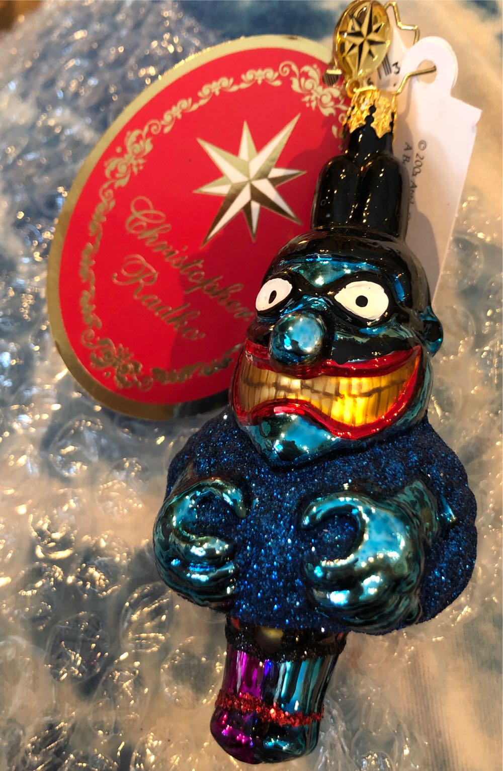 Christopher Radko Hand-crafted European Glass Christmas Ornament Sneaking Down The Chimney Gem