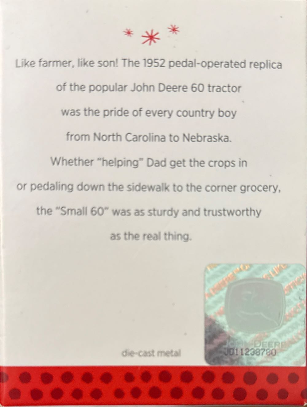 John Deere Model 60 Pedal Tractor - John Deere (John Deere) ornament collectible [Barcode 795902320270] - Main Image 2