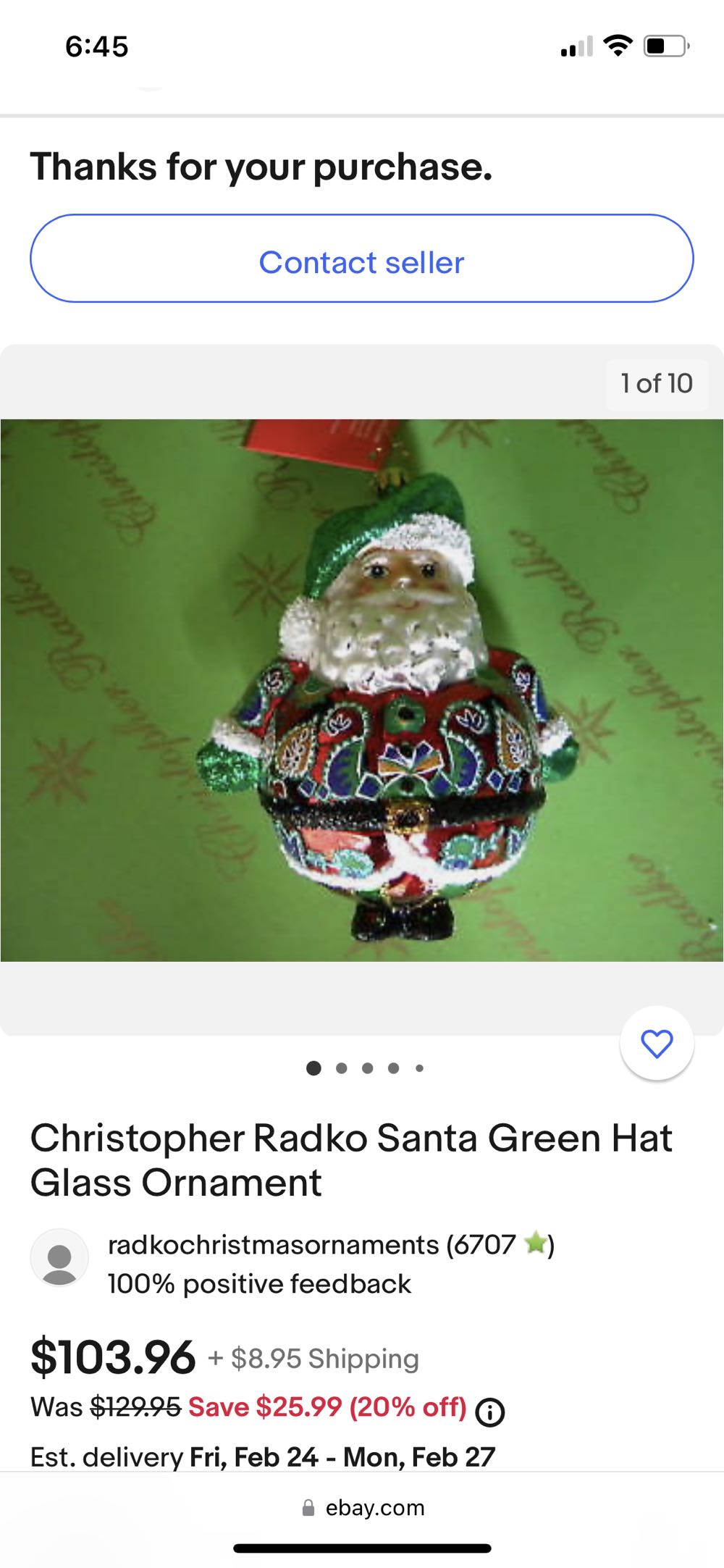 Ho Ho Santa Green Hat  ornament collectible - Main Image 2