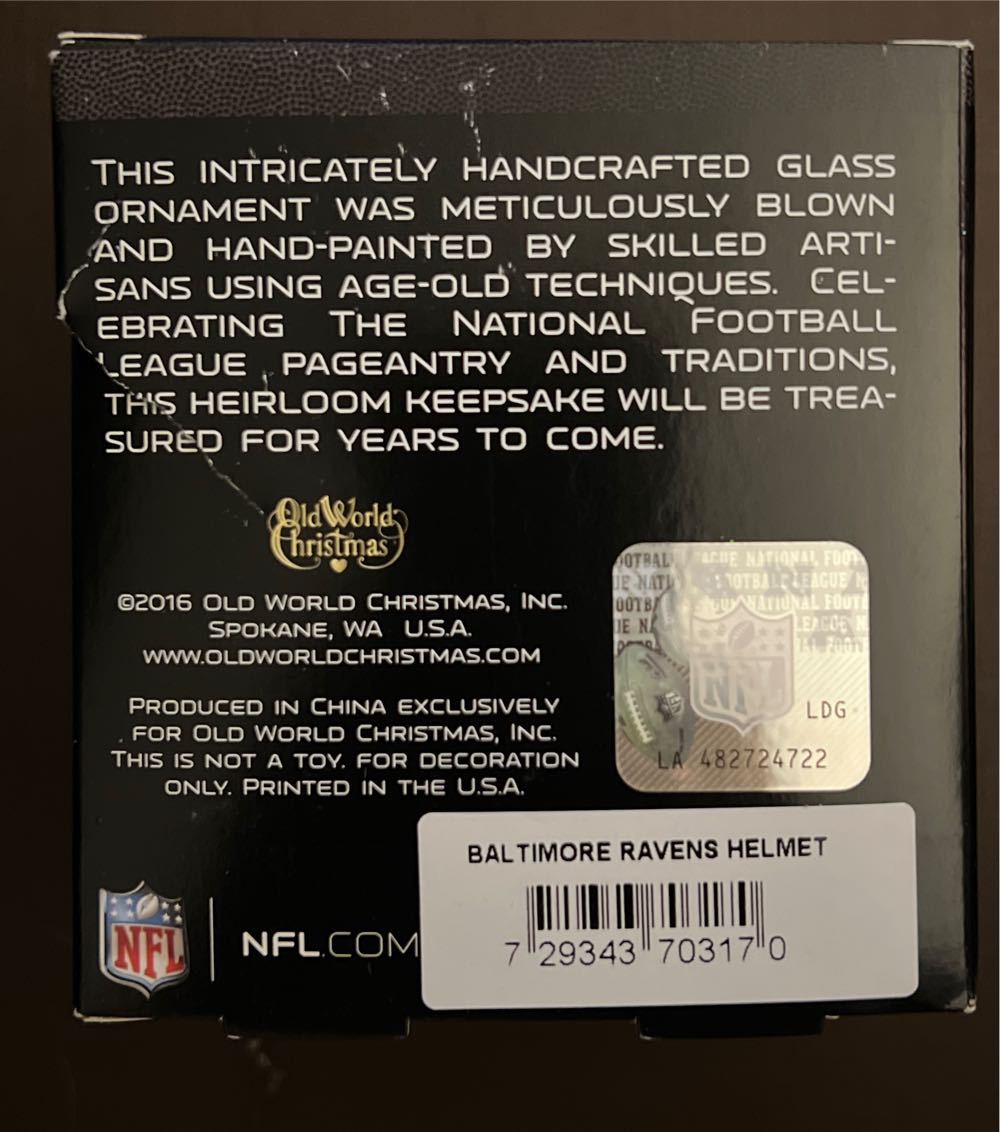 Baltimore Ravens Helmet Ornament  (Football) ornament collectible [Barcode 729343703170] - Main Image 3