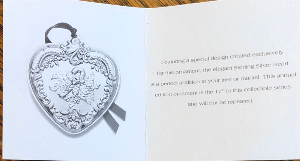 Sterling Wallace Grand Baroque Heart Ornament 17th Edition  (Sterling Silver) ornament collectible [Barcode 730936004512] - Main Image 4
