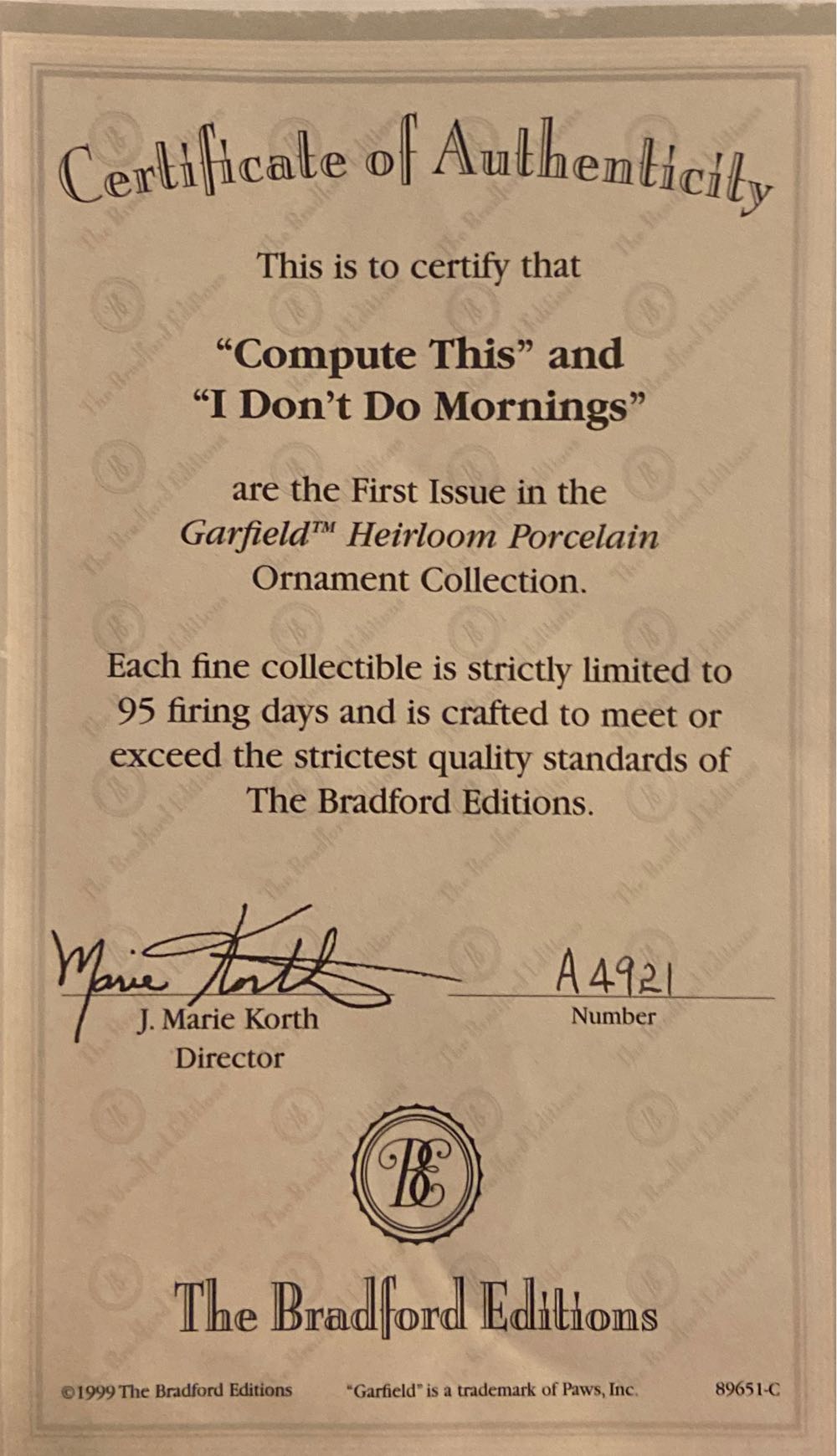 Garfield Compute This - Heirloom ornament collection (Heirloom porcelain ornament) ornament collectible - Main Image 2