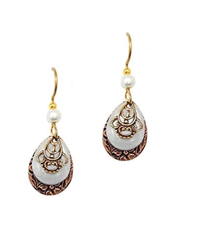 Silver Forest Petite Copper Teardrops With Pale Green Open Teardrops Goldtone Filagree Dangle Earrings  ornament collectible [Barcode 754528177286] - Main Image 1