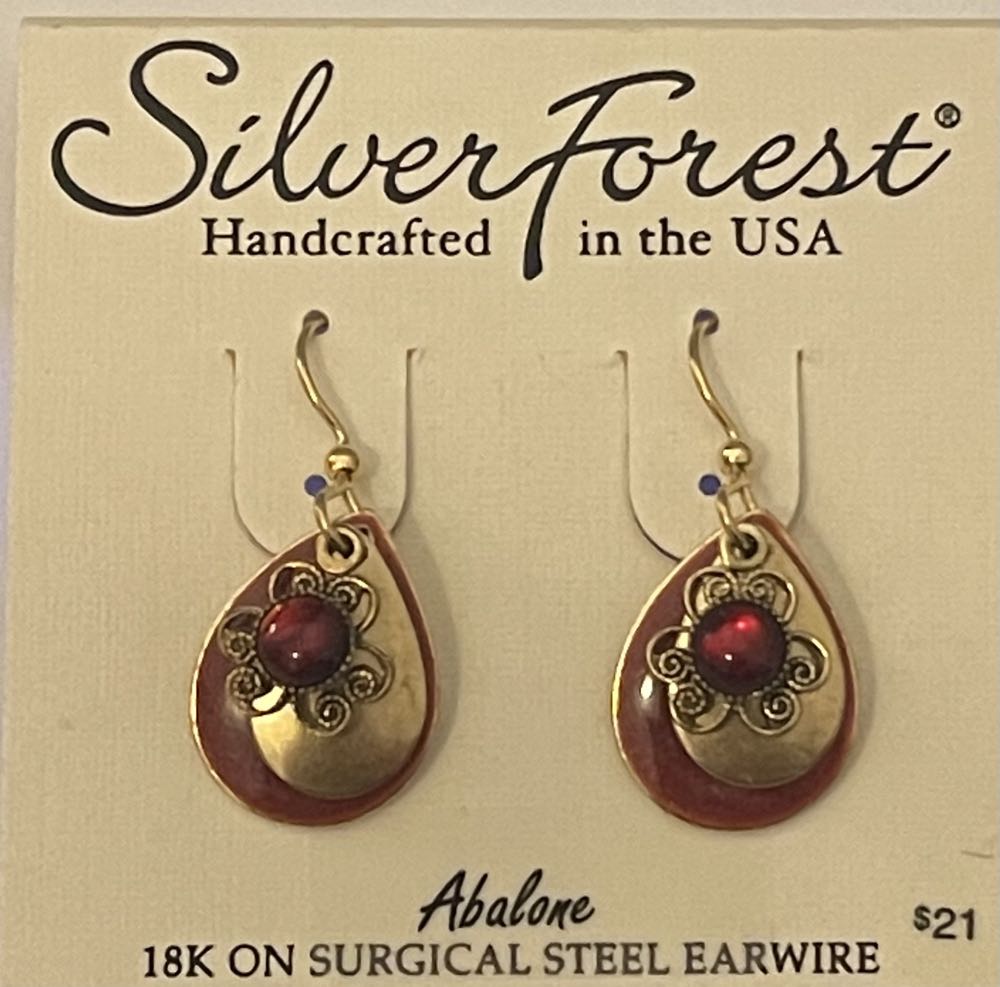 Silver Forest Handcrafted Abalone 18k On Surgical Steel Earrings.  ornament collectible [Barcode 754528217098] - Main Image 2