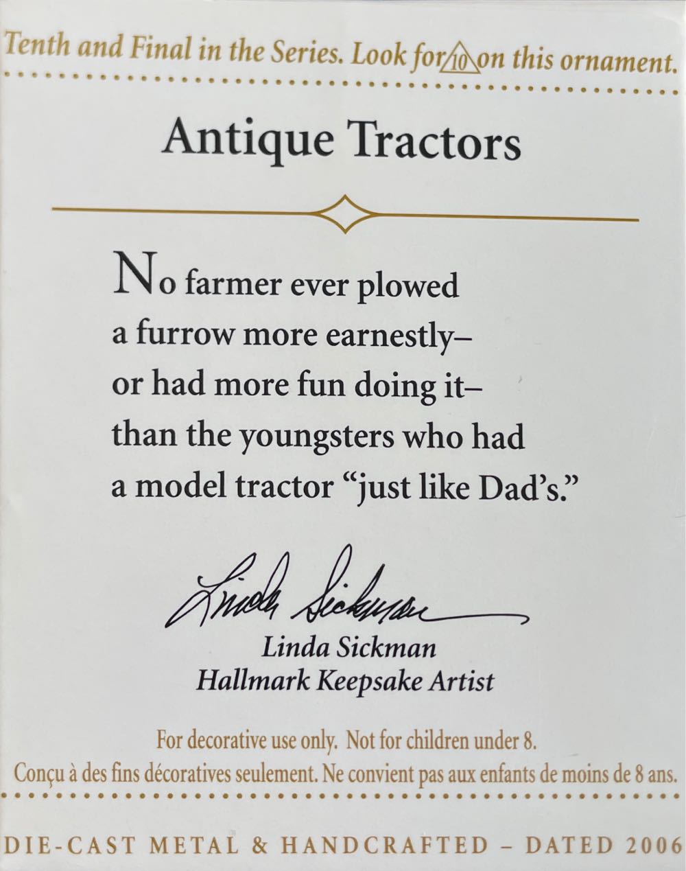 Hallmark Ornament Miniature Antique Tractors # 10 Series - Miniature Antique Tractors Series (Miniature) ornament collectible [Barcode 015012910285] - Main Image 3