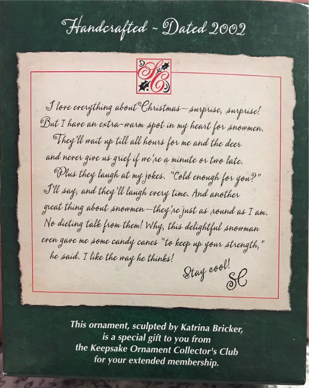 Snowman - Keepsake Ornament Club (Snowman) ornament collectible - Main Image 2