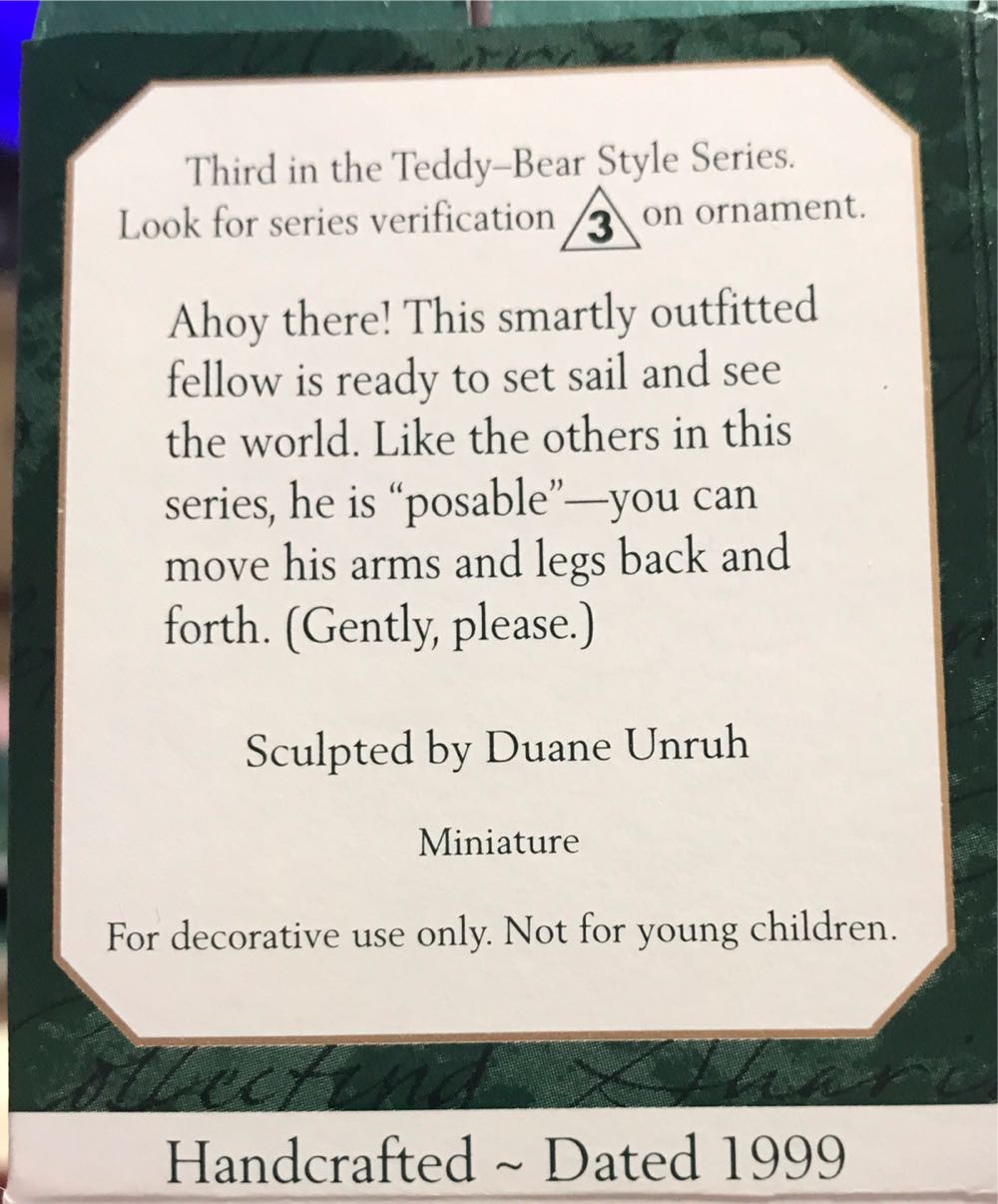 Teddy-Bear Style #3 (1999) QXM4499 - Teddy-Bear Style Miniatures (Navy) ornament collectible [Barcode 015012487329] - Main Image 2